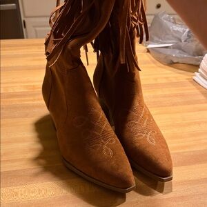 Fringe Suede Ankle Boots - Brown